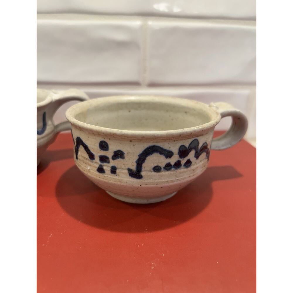 Cobble Hill Pottery Set Of 2 Stoneware Soup Bowls Speckled Blue Abstract Design - Picture 4 of 9